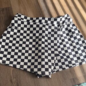 Black & White Checkerboard High-Waist Skort